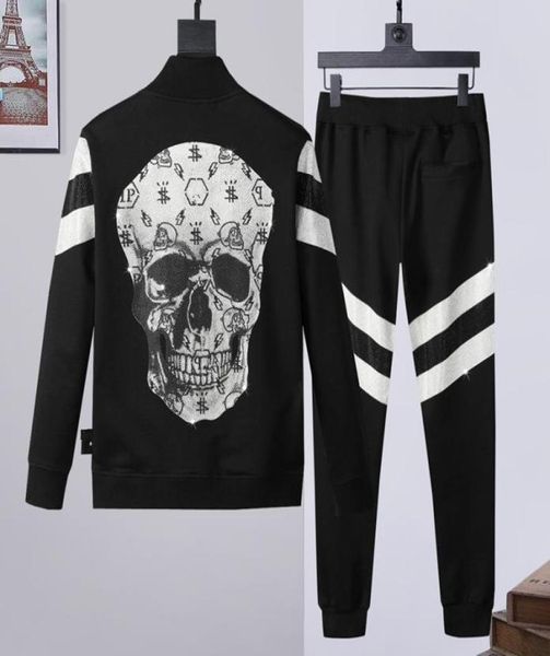 

2 pieces sets tracksuit men skull autumn winter jacket sweatshirt drawstring pants phillip plain male sport hoodies running sport8575239, Gray