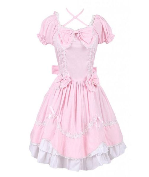 

can be custom 2018 pink and white short sleeve bow with tie gothic victorian lolita dresses for women customized5294901, Black;red
