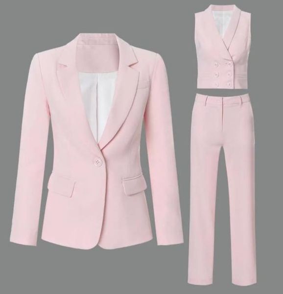 

highquality office lady suits pink blazer and vest with straight trousers49886699840308, White;black