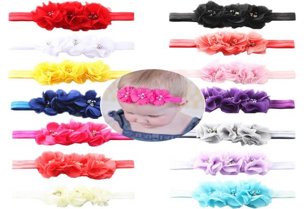 

20pcs girls baby 3 flowers hair bands pearl crystal chiffon flower combination set elastic headbands headwear infant head band hai1643952, Slivery;white