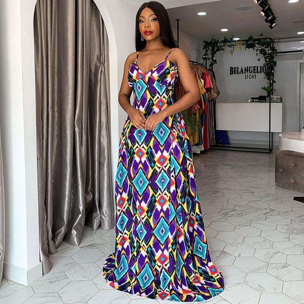 

womens dress summer colorful print long, Black;gray