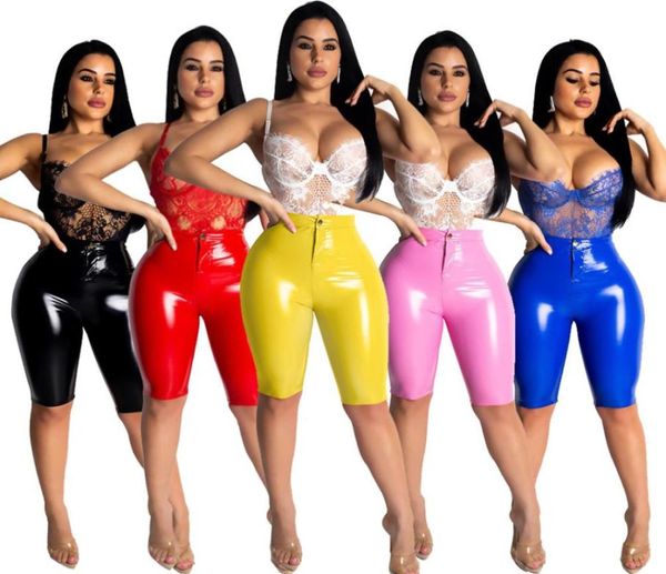 

latex shorts 30 plus size women knee length pu pants high waist summer outwear night club faux leather trousers7712287, White;black