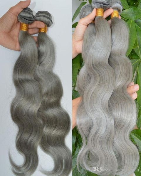 

silver grey hair bundles body wave virgin brazilian hair wefts extensions gray human hair weaving wefts1112959, Black