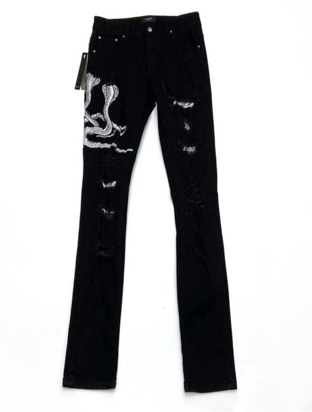

men039s jeans high street classic black snake puzzle selfcultivation ripped with small feet foreign trade pants8162731, Blue