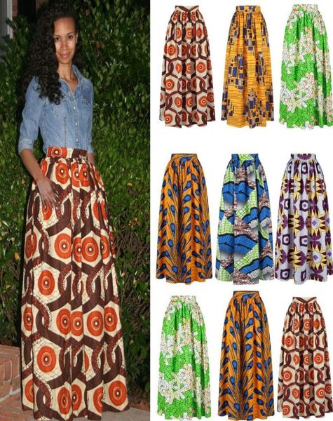 

dashiki beach bohemian pleated swing plus size high waist ball gown floral african print maxi flared skirt5035232, Black
