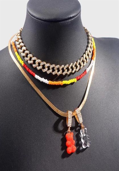 

pendant necklaces exquisite and fashionable rice bead necklace for ladies zircon inlaid bear gummy punk style cuban chain207s1593980, Silver