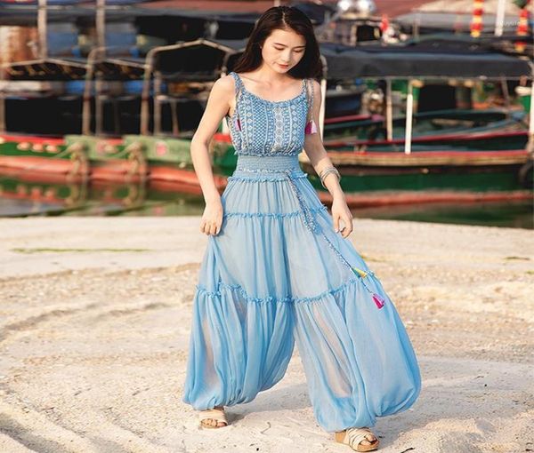 

women039s jumpsuits rompers boshow 2021 fashion long chiffon for women sleeveless summer bloom pants sl19095192, Black;white