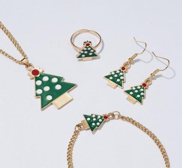

charm bracelets girls xmas jewelry gift christmas elk tree santa claus necklace earrings bracelet ring 4 in 1 set whole9355799, Golden;silver