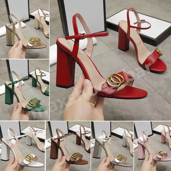 

high heels women's sandals new thick heels 7.5cm 10cm everything match one word buckle women's shoes open toe sandals bronze buckl