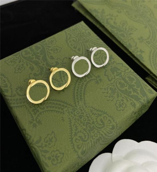 

vintage glossy golden silver earrings charm interlocking letters designer ear studs embossed stamp dangler with box5601637