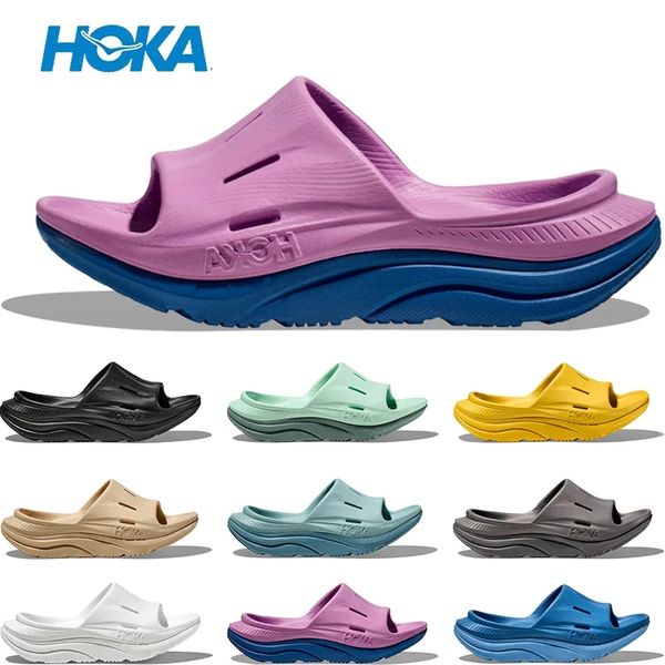 

hoka slippers designer hoka one one ora recovery slide 3 sandals women men hokas platform rubber slides mens slipper cyclamen mist green bla, Black