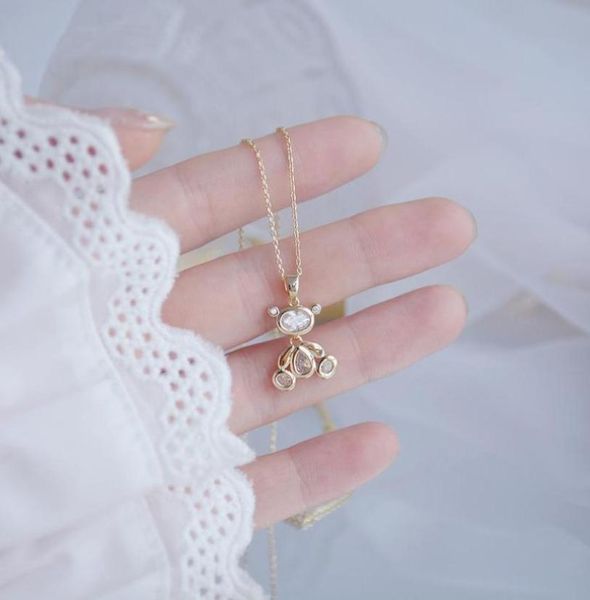 

design exquisite movable bear women necklace 14k real gold elegant zircon birthday gift jewelry brincos chains3221722, Silver