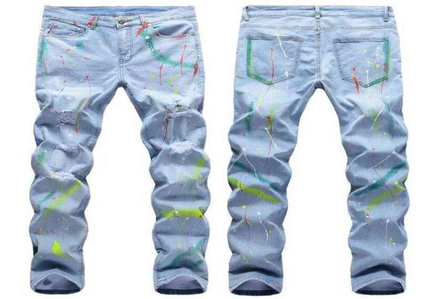 

men ligh blue denim jeans holes long jeans good quality men straight fit stretch jeans new fashion men spring autumn denim pants g2326955