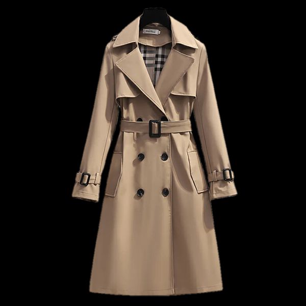 

england style women windbreaker loose medium and long elegant belt coat female casual long trench coat designers s - 4xl spring, Tan;black