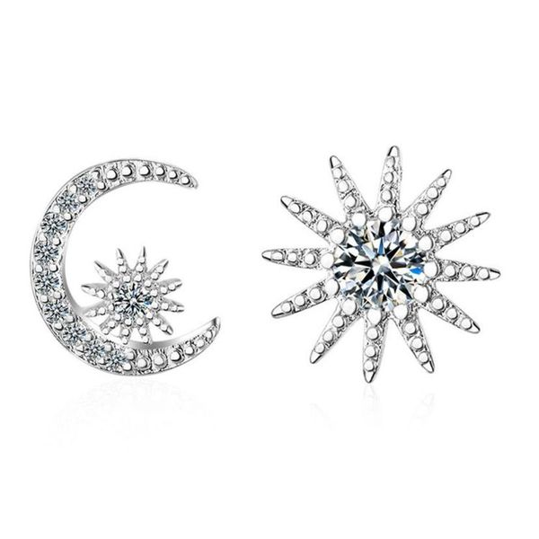 

asymmetry stud earrings for women 925 silver star month cubic zirconia korean female party jewelry 5827740016, Golden;silver