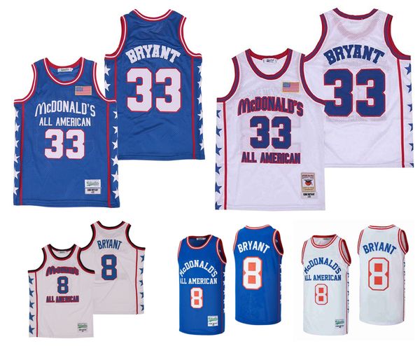 

8/33 bryant mcdonalds all american basketball jersey blue white size s-xxl, Black;red