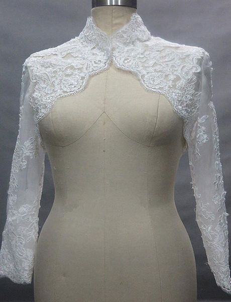 

solovedress new high neck lace wedding jacket long sleeves women custom made appliques lace cape bridal warps6484396, White