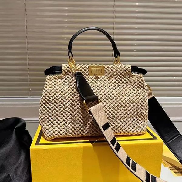 

designer vintage straw bag women tote bags hand woven handbags crossbody bags luxury shoulder bags twist lock purse lafite grass crochet kni