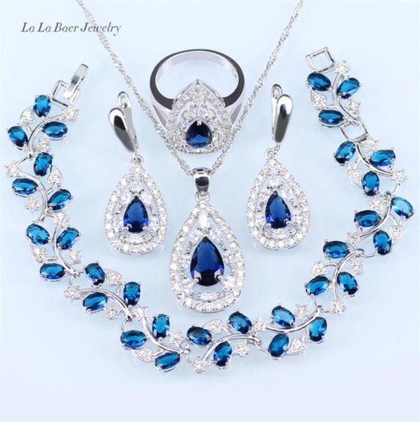 

wedding jewelry sets silver 925 black stone white crystal for women pendant necklace bracelet earrings ring214w2918017