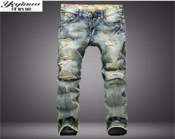 

whole men039s fashion brand designer ripped biker jeans men distressed moto denim joggers washed pleated jean pants black 9447698, Blue