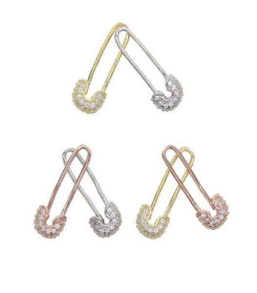 

stud 2021 fashion 925 sterling silver delicate cz elegant women jewelry unique designer paperclip safety pin earring8995219, Golden;silver