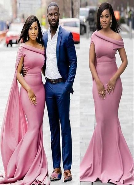 

2021 african new bridesmaid dresses dusty pink mermaid spring one shoulder countryside garden formal wedding party gowns plus size8769593, White;pink
