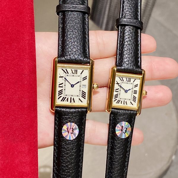 

luxury couple wrist watches tank watches quartz roman scale gold silver rose square face watches litchi leather strap with skin pattern eleg, Slivery;brown