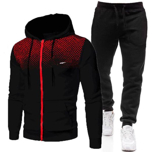 

casual men's set fashion streetwear hooded men tracksuit spring autumn sports two pieces set mens jacket pants clothing, Gray