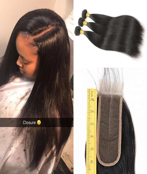 

8a cuticle aligned hair 3 bundles with 2x6 middle part swiss lace closure straight brazilian human hair weaves extension nat1494468, Black