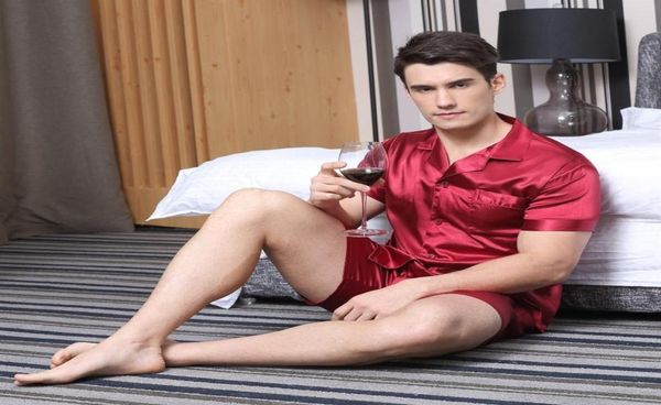 

tonycandice satin pajamas shorts rayon silk sleepwear summer male pajama set soft nightgown for men pyjamas j190521344b5865650, White