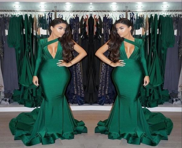 

dark green one shoulder mermaid prom dresses 2020 long sleeve ruched sweep train formal party evening gowns47975713629012, Black