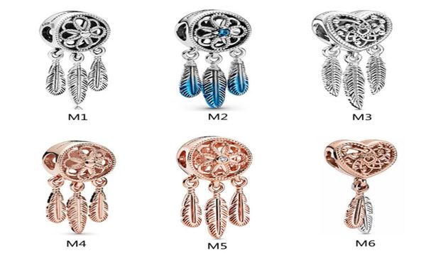 

925 sterling silver beads charms openwork flower feather spiritual dream catcher pendant bead fit charm bracelet diy jewelry6801428, Black