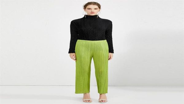 

summer joggers women 2019 casual pants miyake pleats plus size gaucho pants stretch trousers straight high waist pants 4001 cx20088182591, Black;white