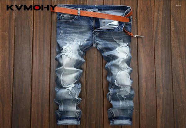 

men039s jeans ripped men hip hop denim patchwork hollow out printed beggar style casual jogger full length retro pants jean tro6361500, Blue
