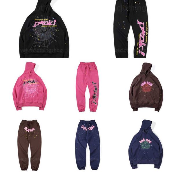 

young thug pink sp5der 555555 men women hoodie foam print spider web graphic sweatshirts pullovers s-xl, Black