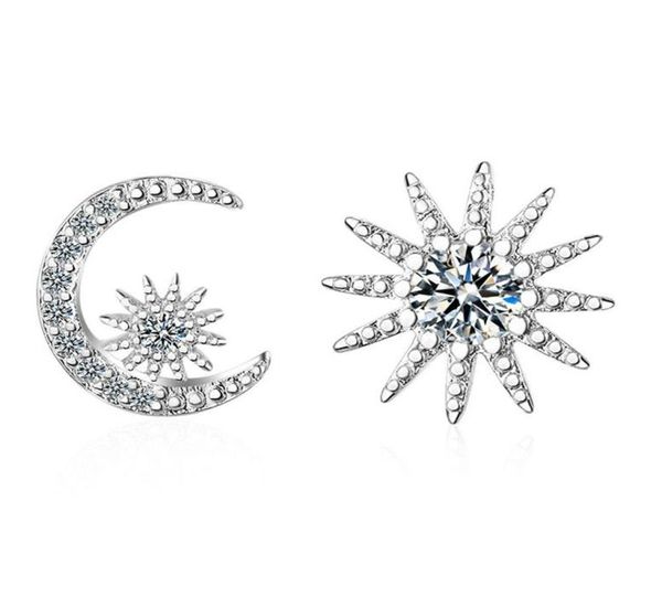 

asymmetry stud earrings for women 925 silver star month cubic zirconia korean female party jewelry 5821772523, Golden;silver