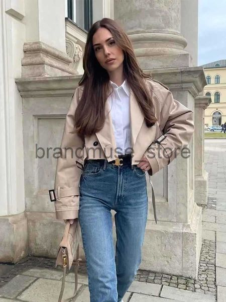 

women's jackets traf women 2023 new fashion loose cropped cut out style trench coat vintage long sleeve female outerwear chic overcoat, Black;brown