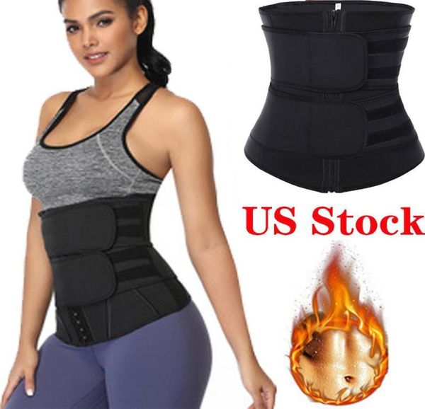 

ups waist tummy shaper belt neoprene fabric waist trainer double straps cincher corset fitness sweat bands girdle fy80846383770, Black;gray