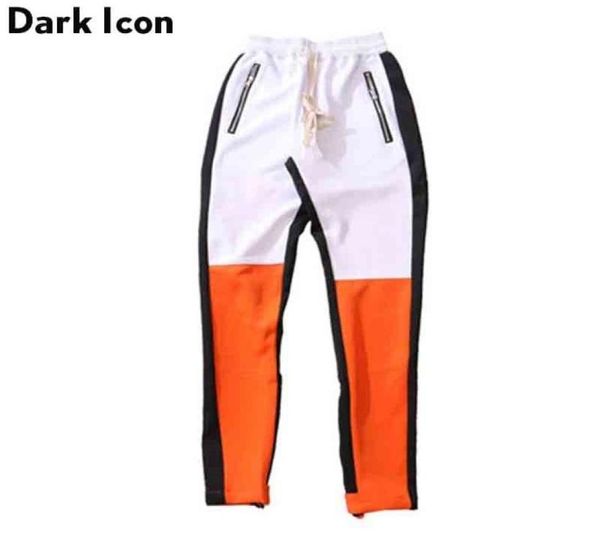 

elastic waist patchwork slim fit men039s track pants full length fashion high street pants men orange 2106034669028, Black