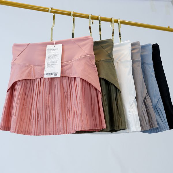

ll yoga dress pleated lined women's tennis short skirt lu pleated skirt fake two shorts high waisted high bounce short skirt