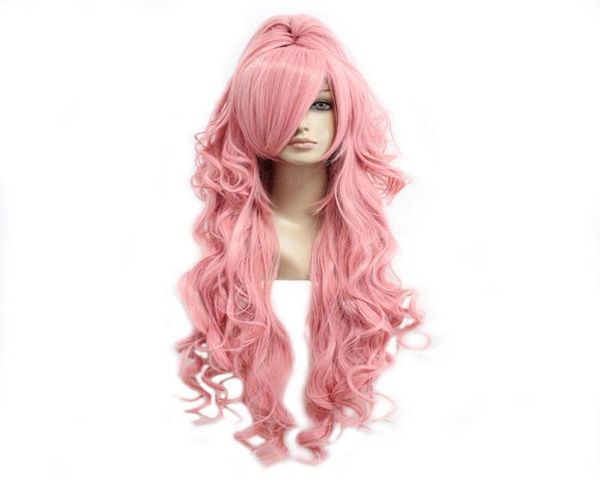 

long wig curly pink hair ponytail cosplay lady costume full synthetic with bangs3344974, Black