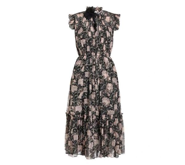

women vintage dress 2022 designer floral printed slim a-line casual dresses spring autumn fashion office lady elegant party maxi frock604649, Black;gray