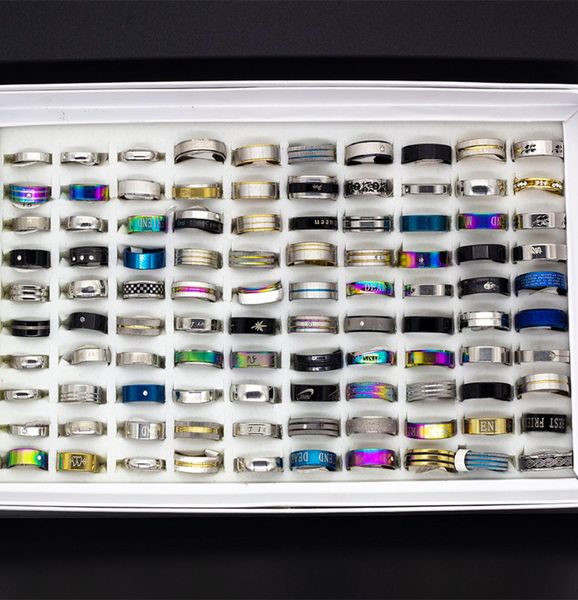 

whole lots bulk 50pcs women rings set stainless steel gold silver couple black ring men jewelry gift wedding band party dropsh9240531