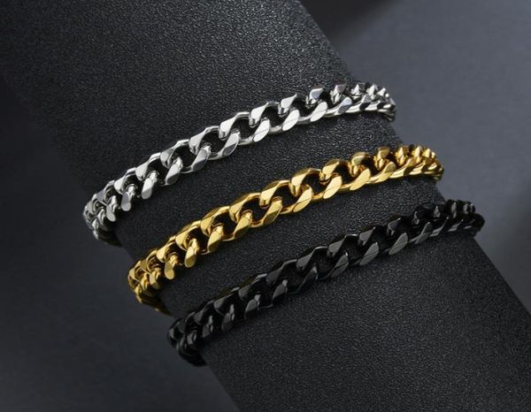 

classic stainless steel chain bracelet for men women punk 357mm width cuban link chain bangle fashion party never fade jewelry g4990131, Black