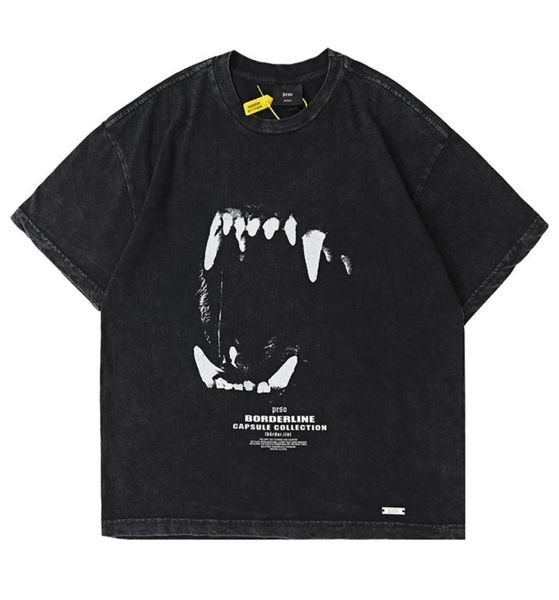 

usa europe germany wolves fangs print vintage t shirt high street tee spring summer skateboard men women streetwear tshirt35866612018698, White;black