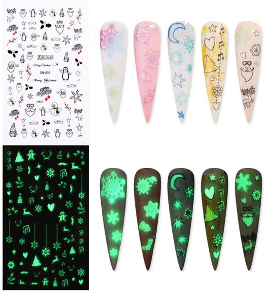 

stickers decals 1 sheet 3d luminous nail self adhesive water transfer christmas art snowflake flame manicure3181677, Black
