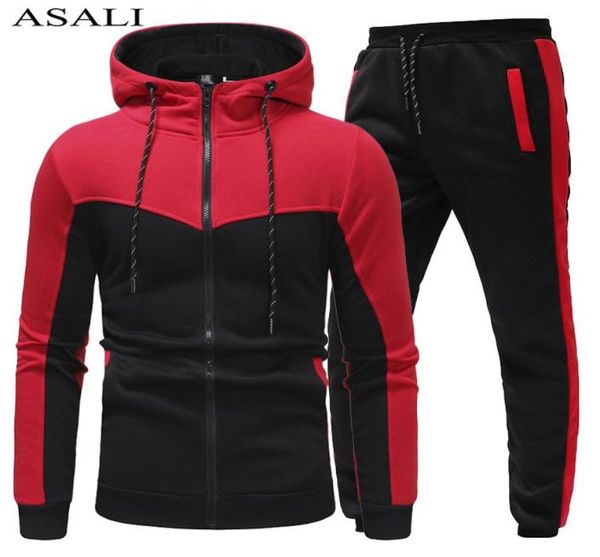 

men tracksuits spring autumn 2020 casual zipper hoodies pants 2 pieces set mens sportswear male sweatpant hoody suits jogging2660308, Gray