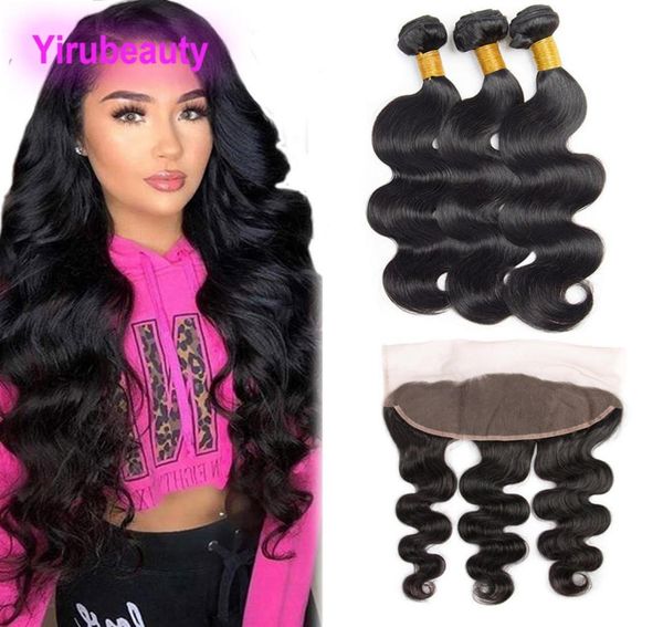 

brazilian virgin hair 3 bundles with 13x4 lace frontal body wave pre plucked hair extensions 13 by 4 frontal baby hairs9703433, Black;brown