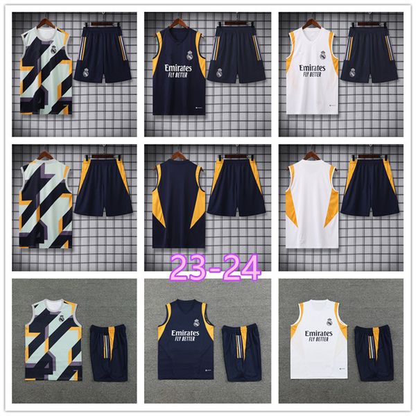 

2023 2024 soccer tracksuits sets vest real madrids tracksuit set 23/24 benzema men football kit chandal futbol survetement madrides training, Black