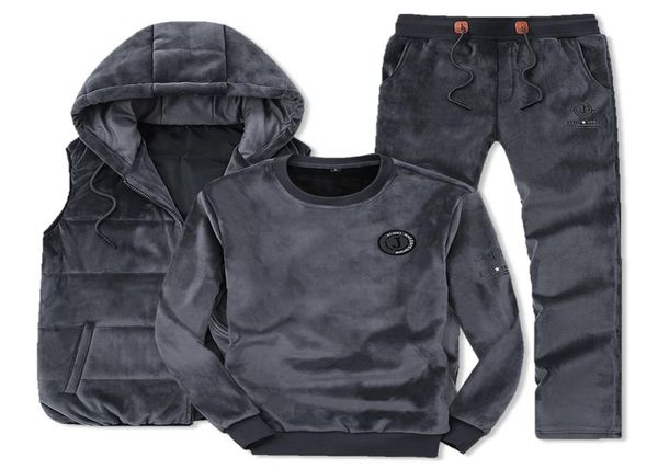 

winter fashion men sporting suit hoodie vestpants sweatshirt gold velvet 3 piece set tracksuit for men clothes3691833, Gray
